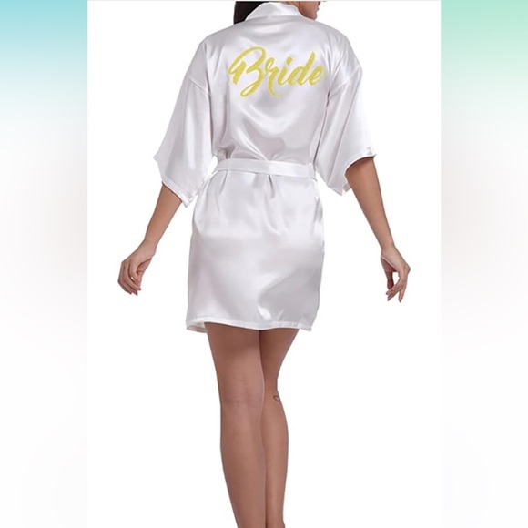 Bride robe - faux silk satin - white size S - Picture 2 of 5